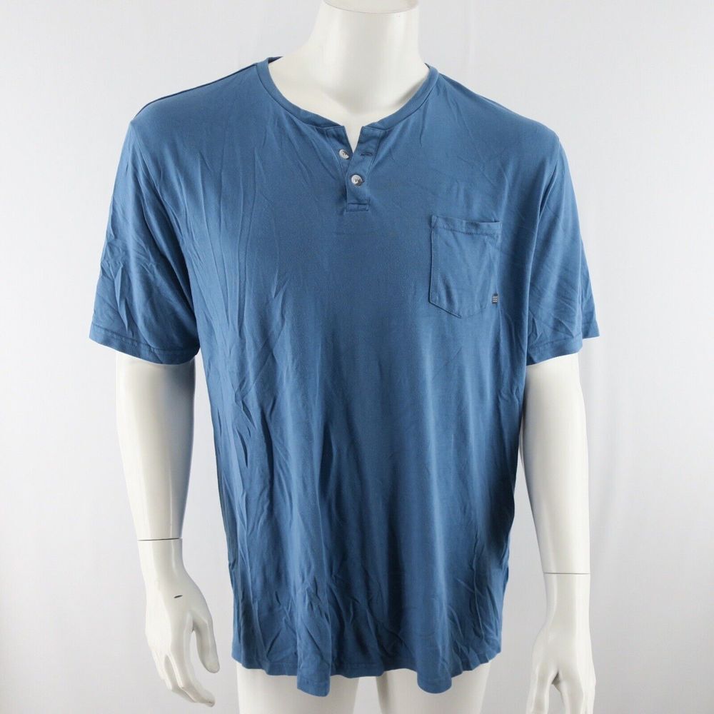 Free Fly Performance Bamboo Henley Short Sleeve Pocket Shirt Mens 2XL Blue